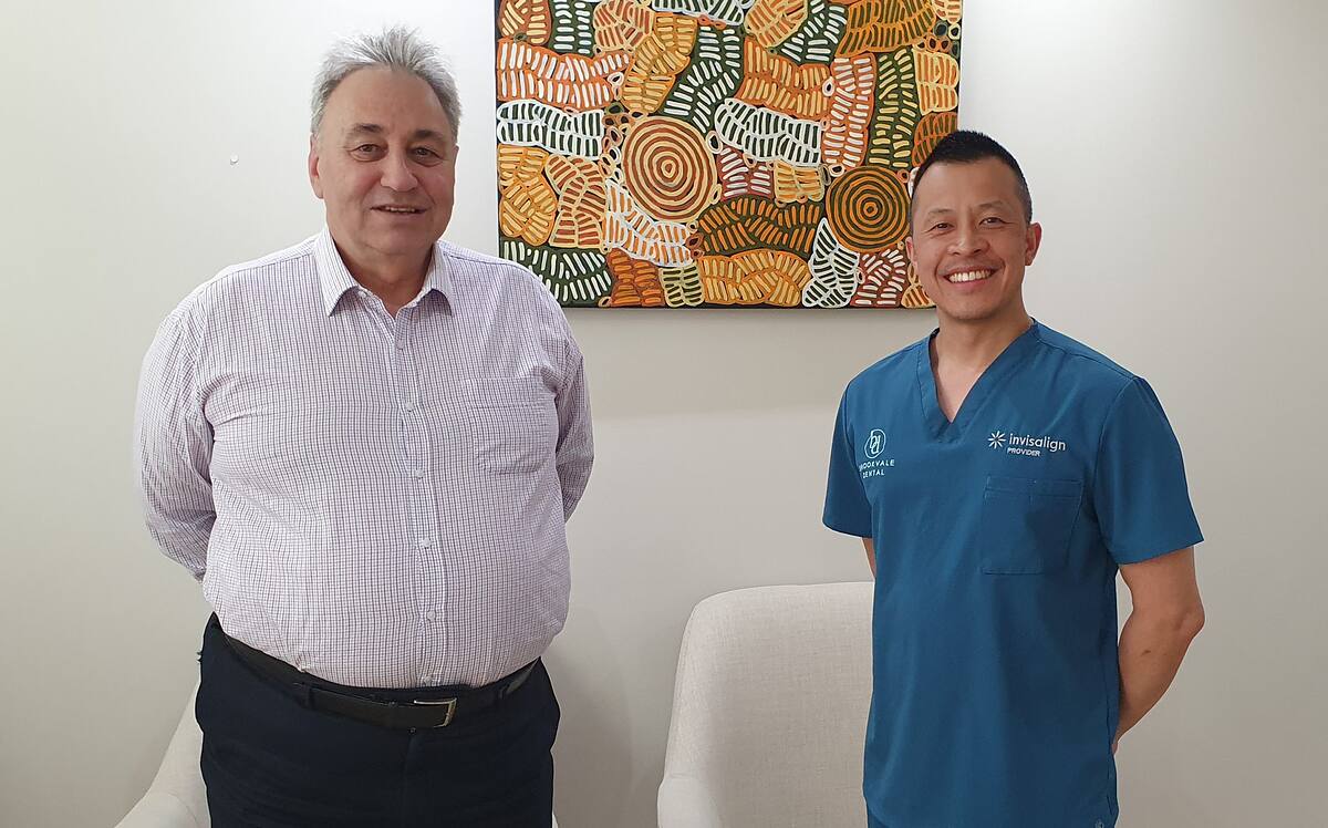 David Ross, principal of Ross Accounting, with the dentist from Brookvale Dental, a local business Ross Accounting sponsors